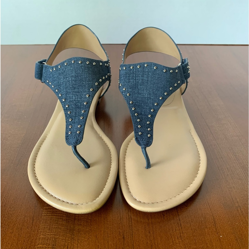 Vaneli Yalena Denim Blue With Silver Stud Outline Leather Sandal NEW 8.5
